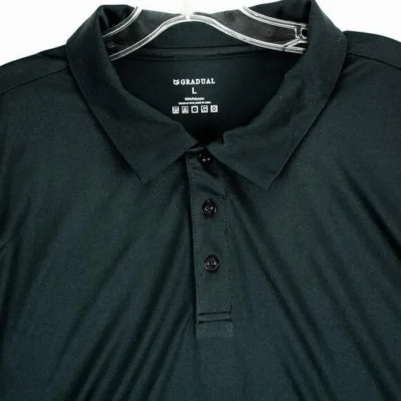 Men’s Black Long-Sleeve Polo Shirt L Lightweight Breathable Polyester | Gradual - Picture 2 of 9